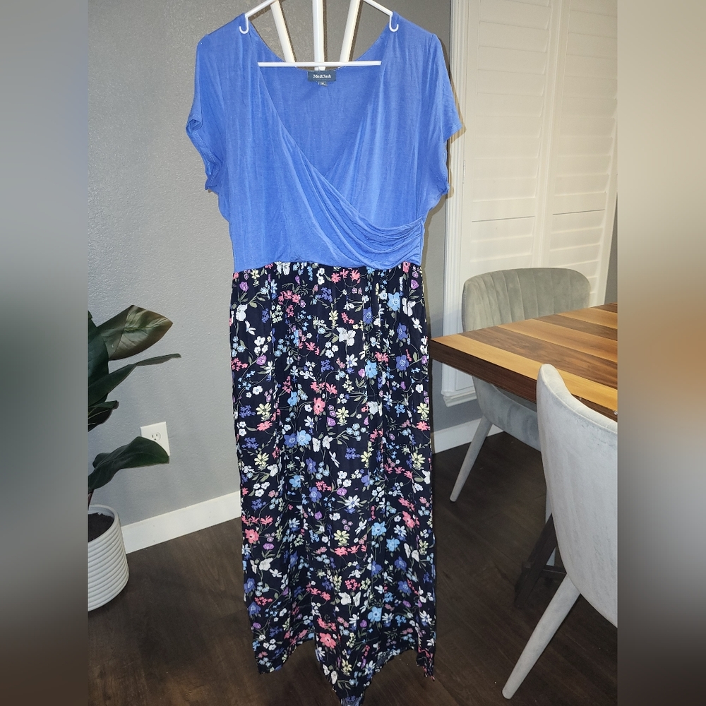 Modcloth maxi dress, blue floral, size XL